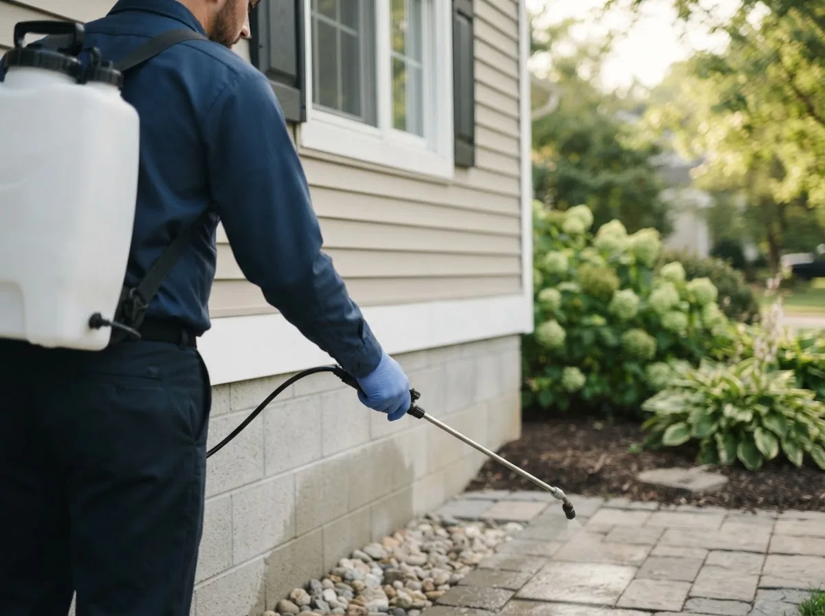 Pest control technician inspecting a home in Chester, ID